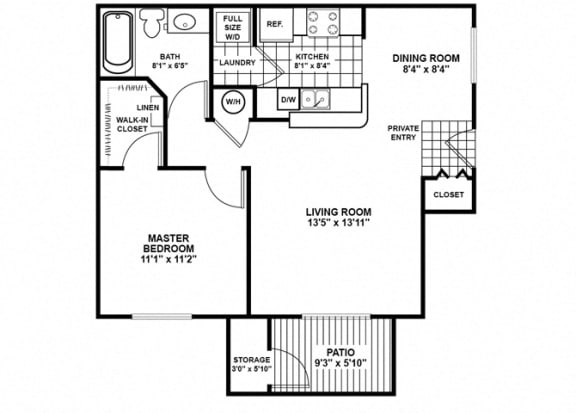 Floor Plan  Elm 1 Bed 1 Bath 703 -to 801 SQ.FT. floor plan