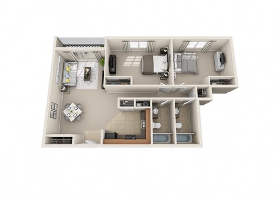 2 Bed, 2 Bath, Up to 1140 sq. ft. floor plan