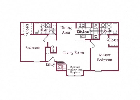 2 Bed, 2 Bath, 847 square feet floor plan B1