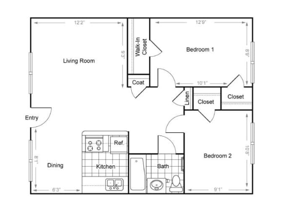 Floor Plan  2 Bedroom/1 Bathroom