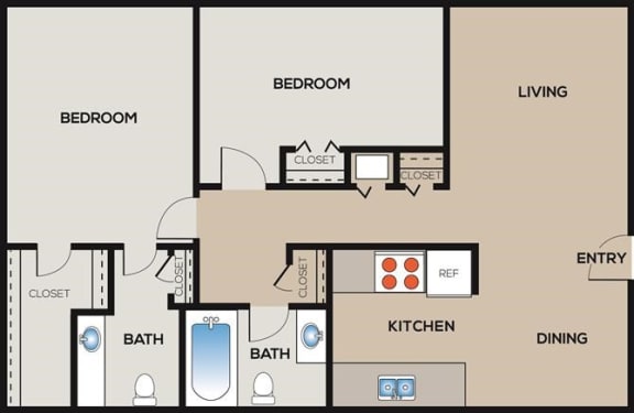 Floor Plan 2 Bedroom 1.5 Bathroom