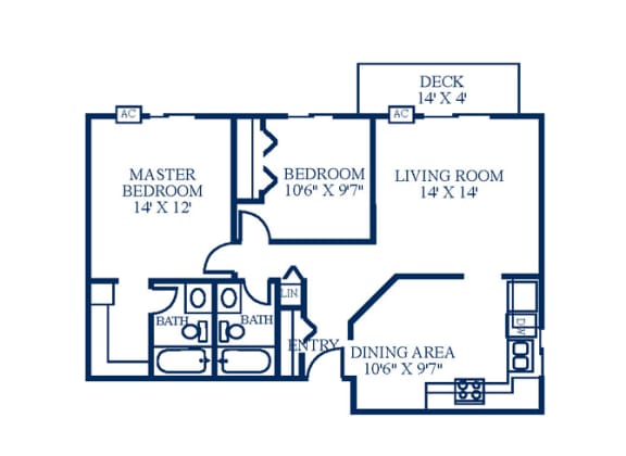  Floor Plan Two Bedroom Corner Kitchen