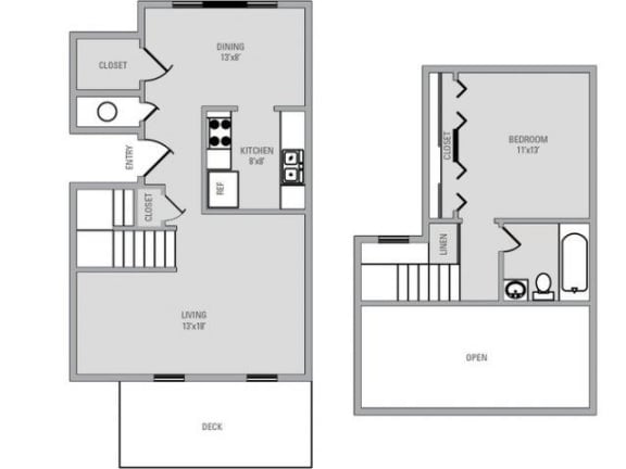 1 Bed 1 Bath, 734 square feet floor plan Cambridge