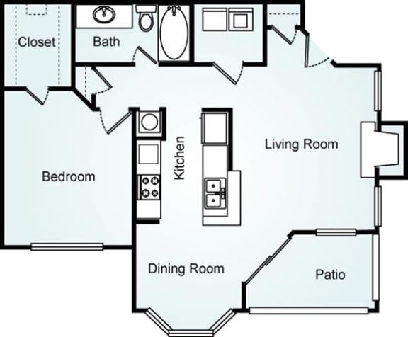 1 Bed, 1 Bath, 800 square feet floor plan The Osprey