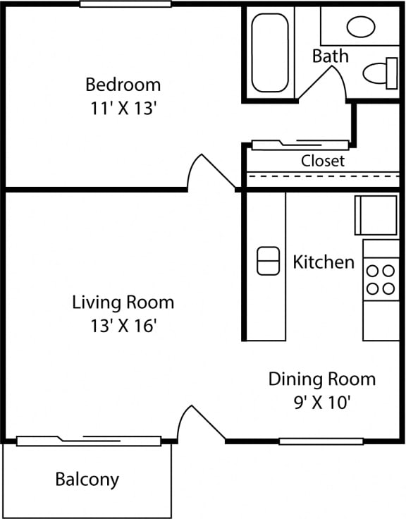 Floor Plan  1 Bed - 1 Bath |644 sq ft floorplan