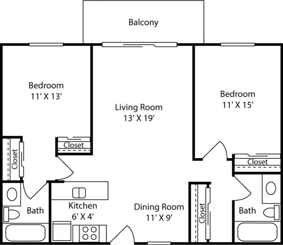 2 Bed - 2 Bath |1008 sq ft floorplan