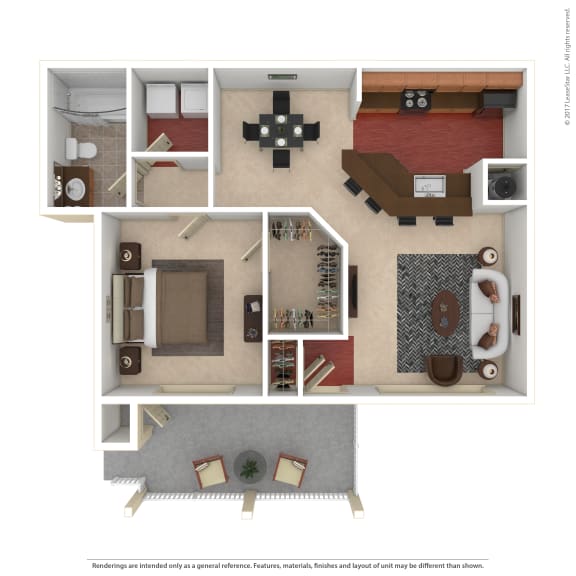 Hinesville_GA_Apartment_Tattersale_1 bedroom 1 bath 3D Unfurnished