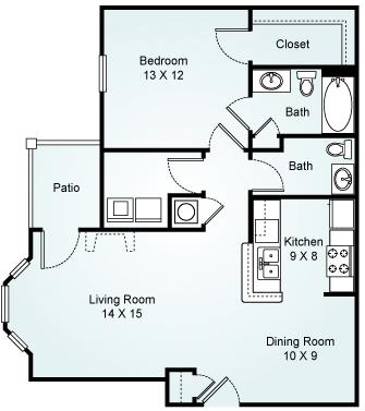 The Augusta, 1 Bed, 1.5 Bath, 871 sq. ft.