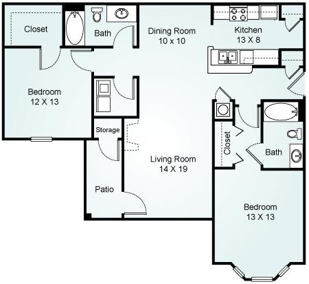 The Rushmore, 2 Bed, 2 Bath, 1244 sq. ft.