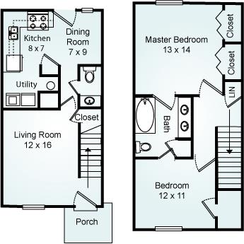 The Crowe, 2 Bed, 1.5 Bath, 1100 sq. ft.