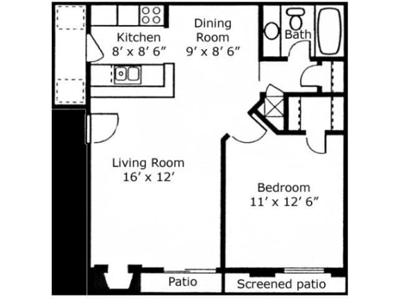 1 Bed - 1 Bath |650 sq ft floorplan