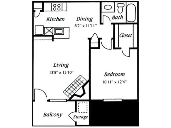 floor plan 1 Bed - 1 Bath, 637 sq ft, The Preakness (S)