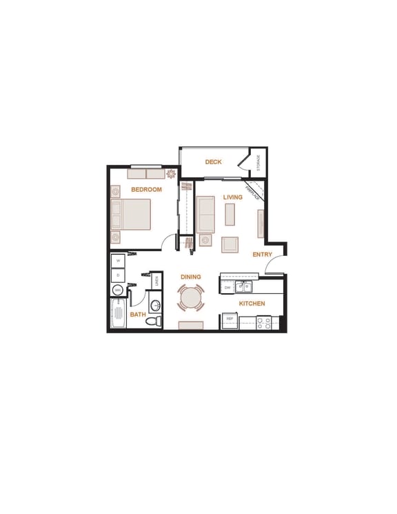 Floor Plan  Aspen, 1 br, 1 ba, 695 sq. ft.