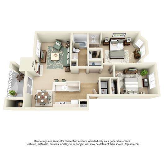 2 Bed, 1 Bath, 1042 sq. ft.