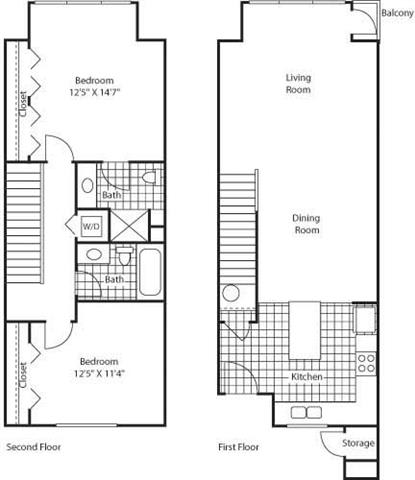 2 Bed 2 Bath Floor Plan 2 Bed 2 Bath Floor Plan at Bella Terra Apartments, Mukilteo, 98275