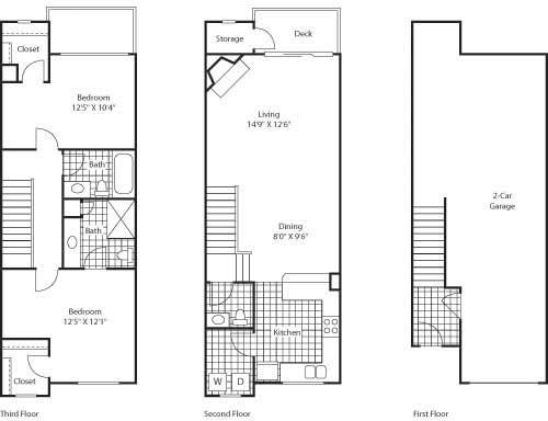 2 Bed 2.5 Bathroom Floor Plan 2 Bed 2.5 Bathroom Floor Plan at Bella Terra Apartments, Washington, 98275