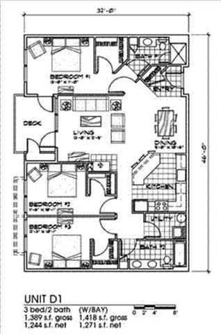 3 Bedroom and 2 Bath Floor Plan at Bella Terra Apartments, Washington