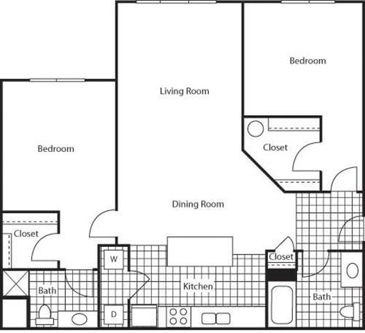 2 Bedroom 2 Bathroom Floor Plan 2 Bedroom 2 Bathroom Floor Plan at Bella Terra Apartments, Mukilteo, Washington