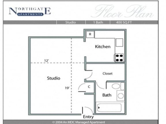 Studio, 400 square feet floor plan