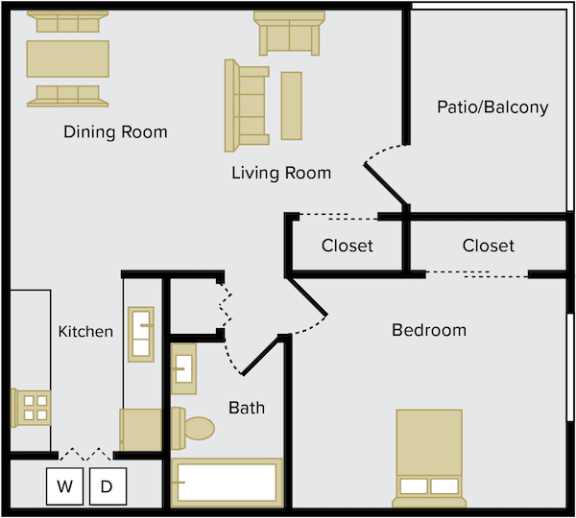 Floor Plan  1 bedroom floor plan with washer and dryer connections
