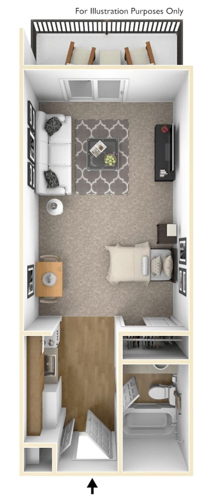 Floor Plan  studio apartment at River&#x27;s Edge apartments