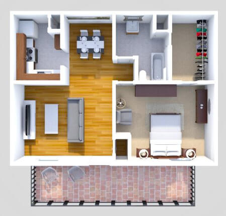Floor Plan  A1 1 Bedroom 1 Bath Garden
