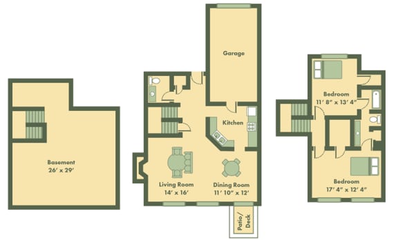 Floor Plan  two bedroom townhome floor plan