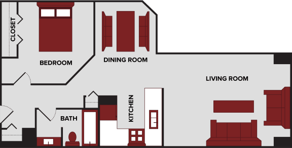 Floor Plan  1 bed 1 bath apt floorplan