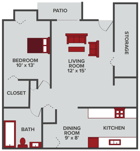 Floor Plan  one bedroom apt in Wichita KS