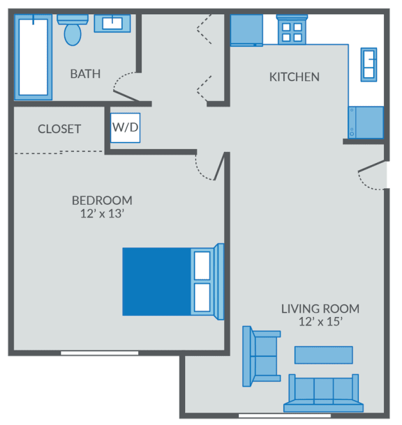 Floor Plan  One bedroom floor plan at NoRi Apartments
