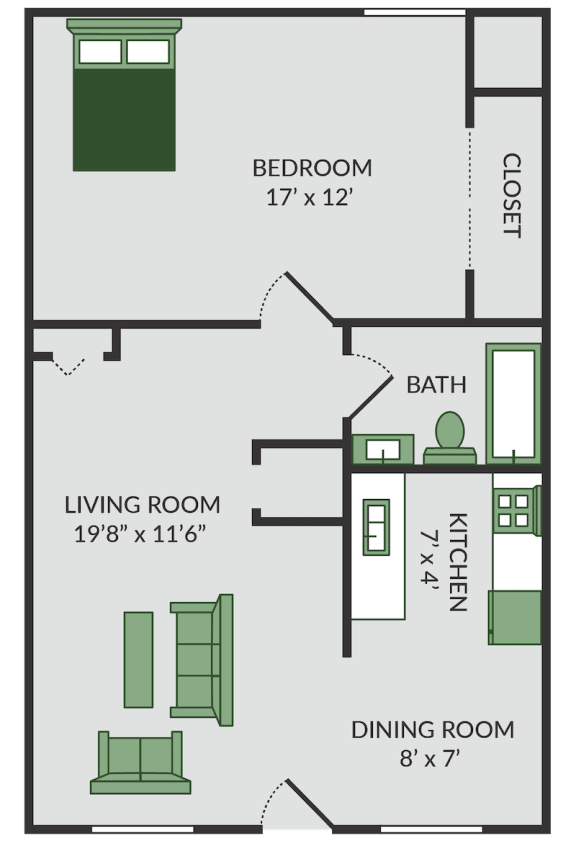 Floor Plan  1 bedroom floor plan at the brookeville apartmens