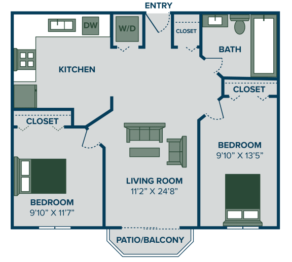 Floor Plan  2 bedroom apartment floor plan in Traverse City, MI