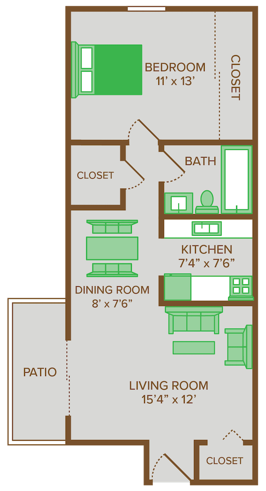 Floor Plan  one bedroom one bathroom floor plan at walnut creek apartments