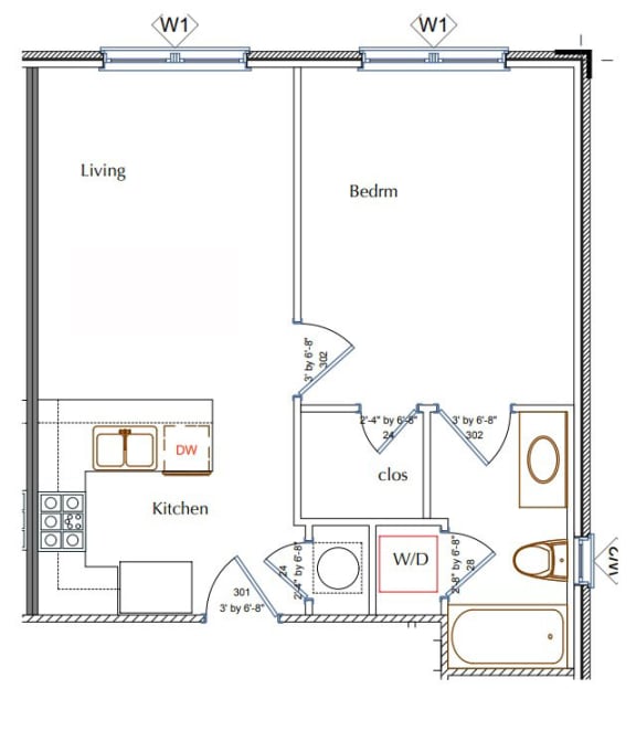 Floor Plan  1 Bed/1 Bath c3