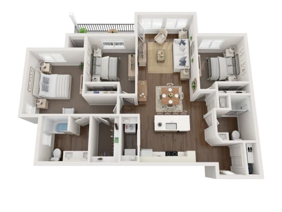 Robin 3 bedroom dark scheme 3d floorplan