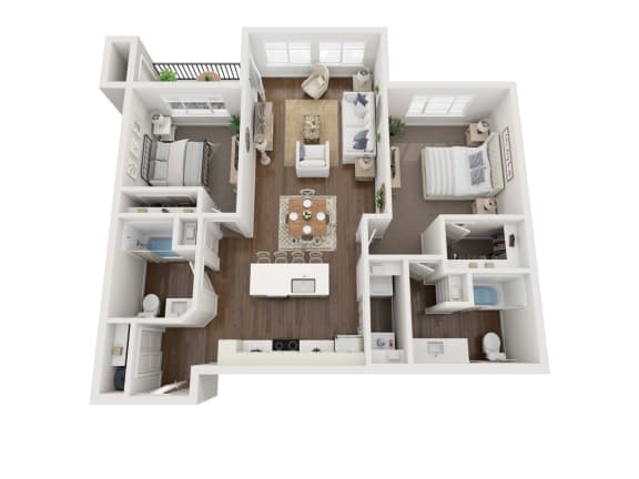 Floor Plan  Sparrow 2 bedroom dark finishes 3d floorplan