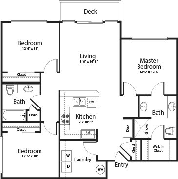 Floor Plan  Three Bedroom Two Bath 32A