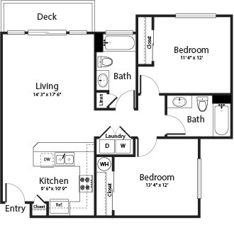 Floor Plan  Two Bedroom Two Bath 22B