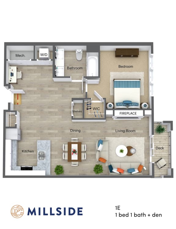 Millside One Bedroom One Bath Floor Plan