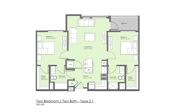 Two Bedroom Two Bathroom Apartment Floor Plan