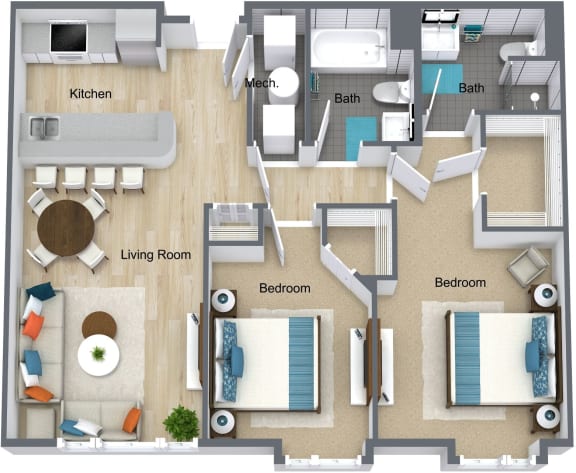 Two bed two bath floor plan