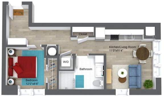 one bedroom apartment in somerville floor plan