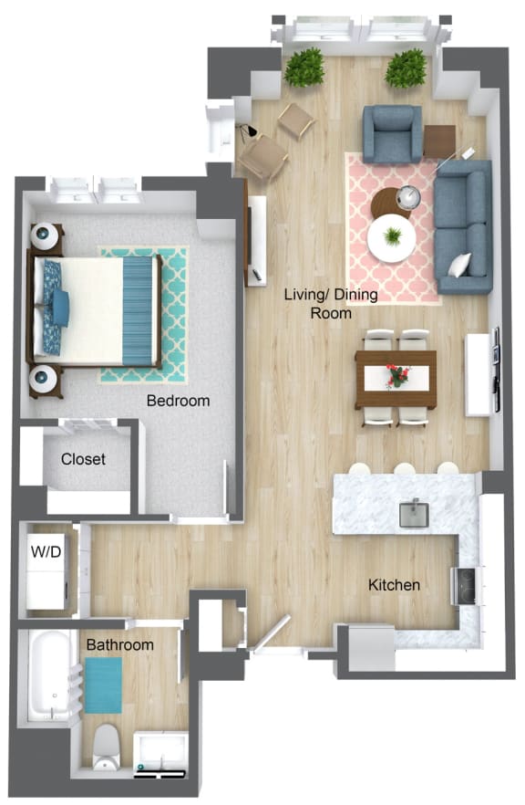 1 Bedroom floor plan- Munroe Place in Quincy