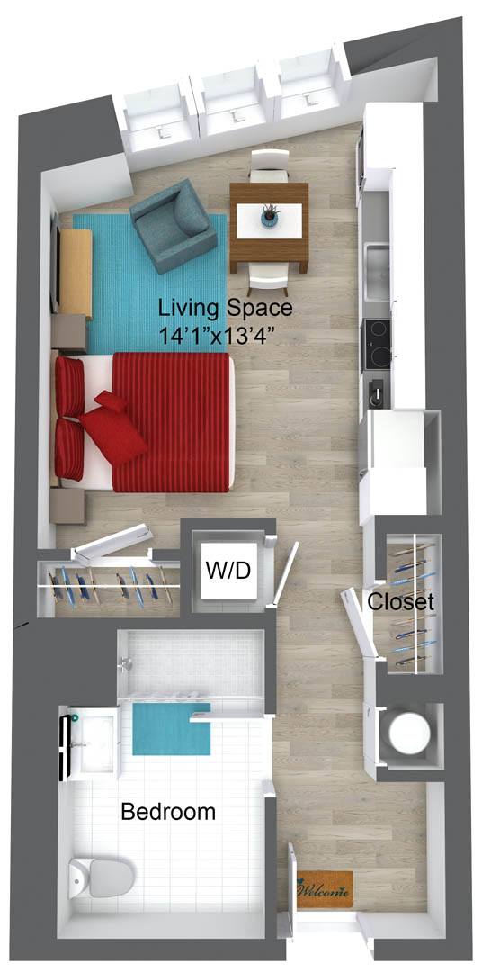Studio luxury apartment floor plan in somerville