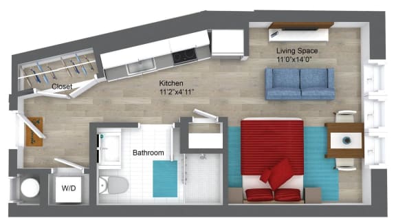 studio floor plan of apartment in Somerville ma