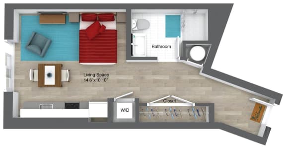 studio apartment in Somerville floor plan