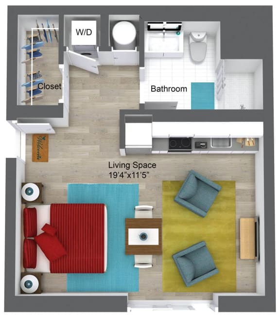studio apartment floor plan in Somerville