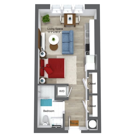 Union 346 Somerville Apartments Studio Floor Plan