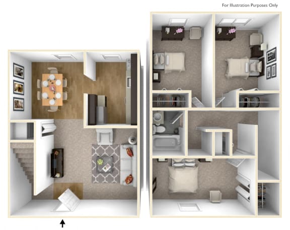 Three Bedroom Floor Plan Palmer Green Apartments.