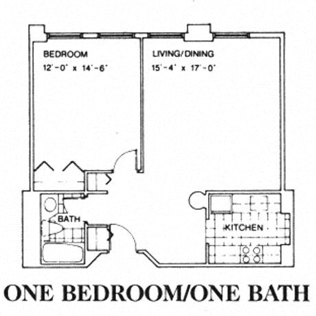One Bedroom One Bathroom Floor Plan.